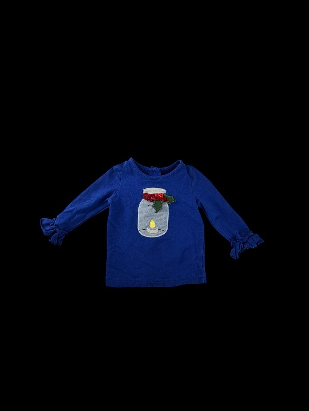 Ricrack & Ruffles Girls' Blue Long-Sleeve Candle Applique Top